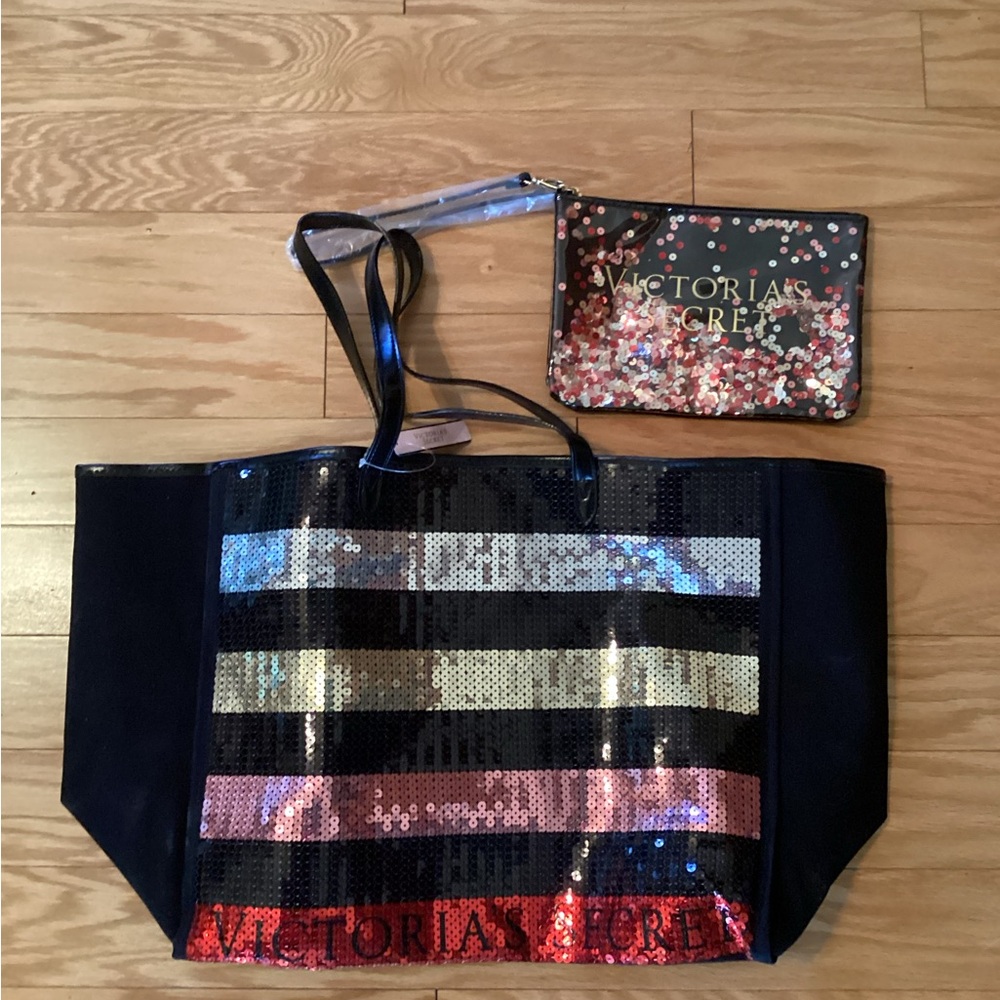 Victoria's Secret Black and Red Sequin Tote Bag
